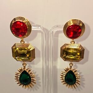 (E119) New Elegant Gold and Gemstone Drop Earrings
